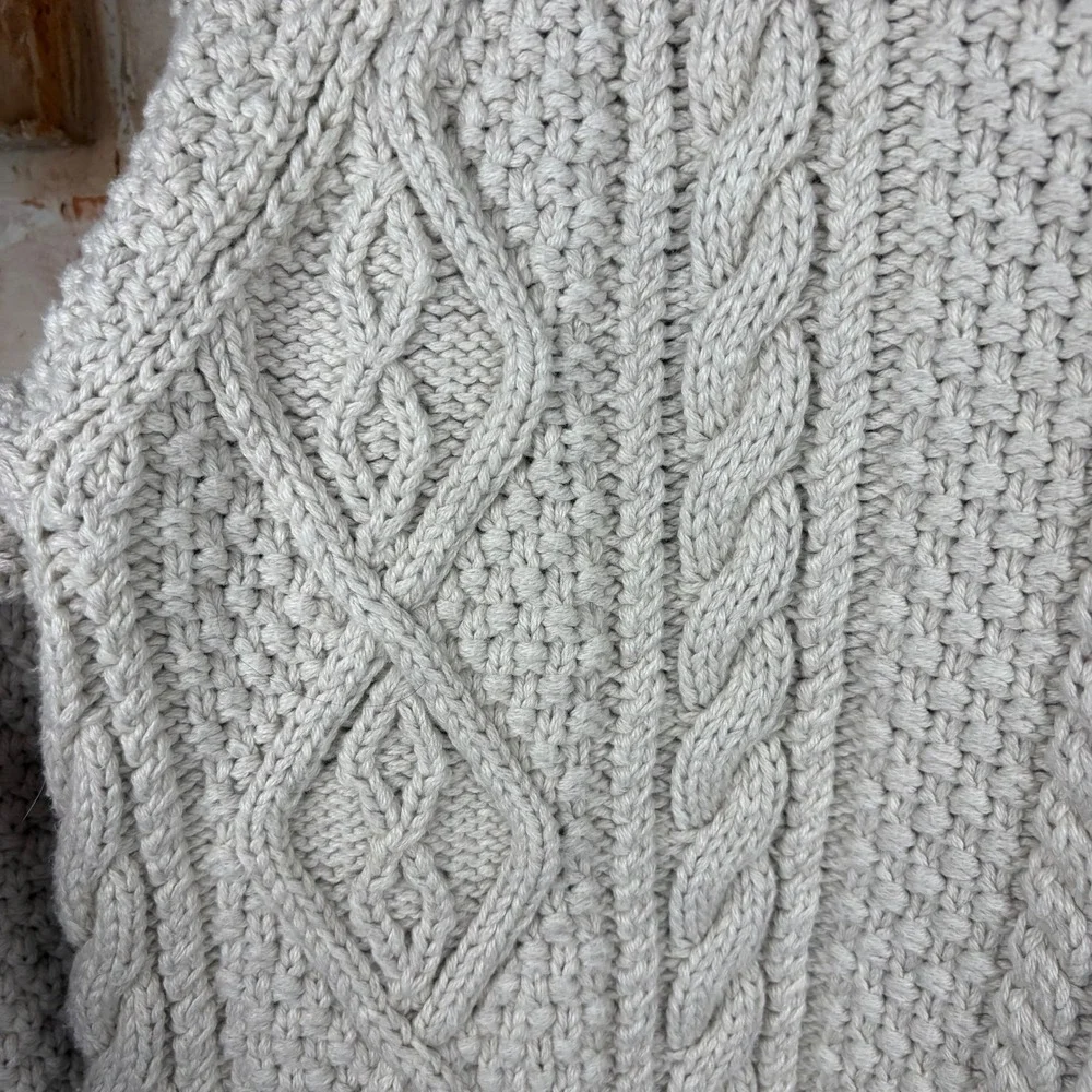 J.Crew Always Oatmeal Cotton Cable Knit Fisherman Sweater Chunky Mock Neck L